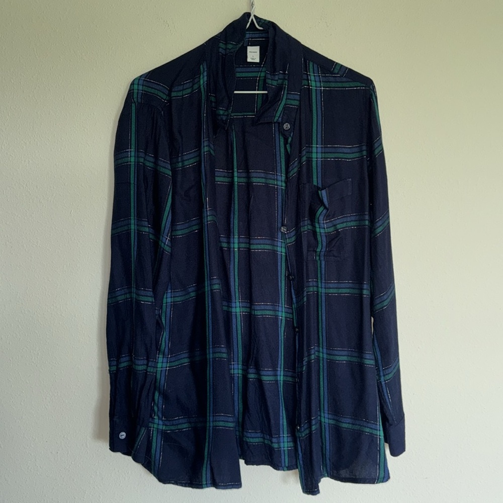Women’s Old Navy Blue and Green Plaid Button Down Size L - Like New!